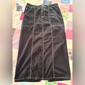 Long Black Utility Skirt with White Stitching Jean like M